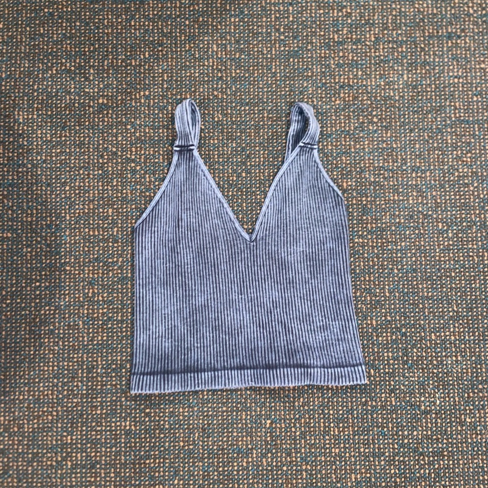 Blue distressed free people tank